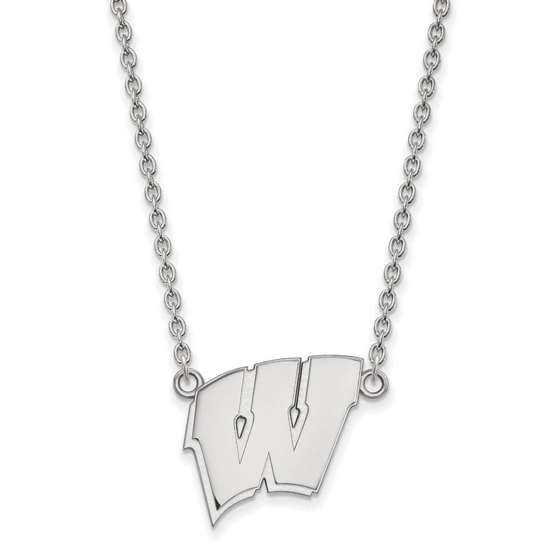 14K Weißgold Logoart University Of Wisconsin Buchstabe W Groß Anhänger 18 Zoll Halskette