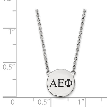 Sterlingsilber Rhodiniert Logoart Alpha Epsilon Phi Sorority Greek Buchstaben Klein Schwarz Emaille Anhänger 18 Zoll Halskette