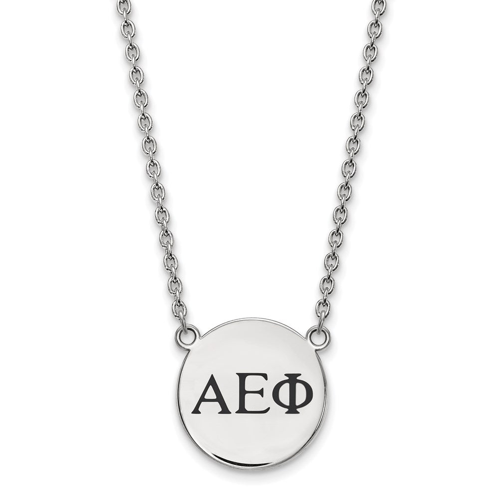 Sterlingsilber Rhodiniert Logoart Alpha Epsilon Phi Sorority Greek Buchstaben Klein Schwarz Emaille Anhänger 18 Zoll Halskette