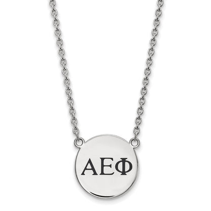 Sterlingsilber Rhodiniert Logoart Alpha Epsilon Phi Sorority Greek Buchstaben Klein Schwarz Emaille Anhänger 18 Zoll Halskette