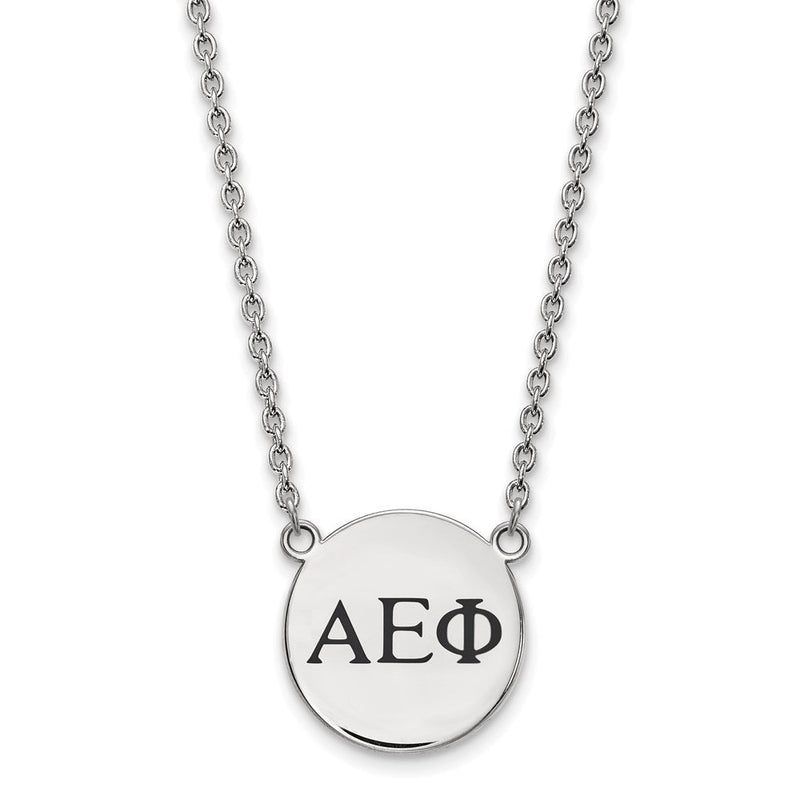Sterlingsilber Rhodiniert Logoart Alpha Epsilon Phi Sorority Greek Buchstaben Klein Schwarz Emaille Anhänger 18 Zoll Halskette