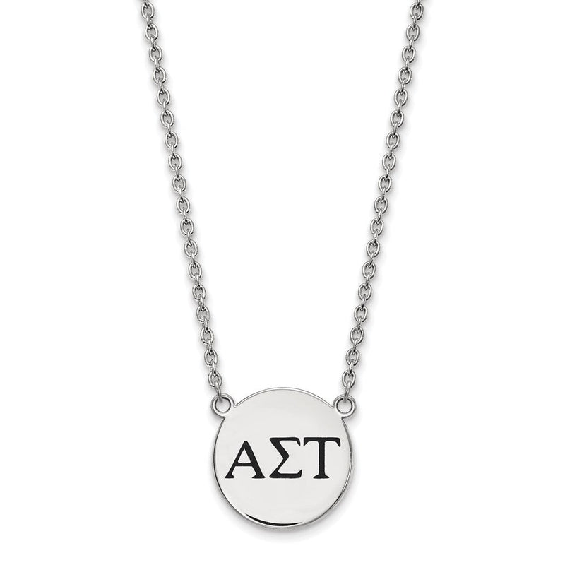 Sterlingsilber Rhodiniert Logoart Alpha Sigma Tau Sorority Greek Buchstaben Groß Schwarz Emaille Anhänger 18 Zoll Halskette