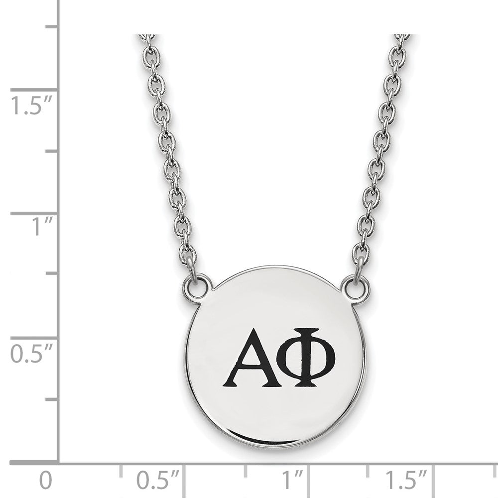 Sterlingsilber Rhodiniert Logoart Alpha Phi Sorority Greek Buchstaben Groß Schwarz Emaille Anhänger 18 Zoll Halskette