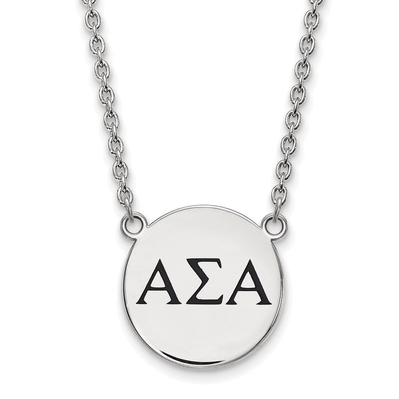 Sterlingsilber Rhodiniert Logoart Alpha Sigma Sorority Greek Buchstaben Groß Schwarz Emaille Anhänger 18 Zoll Halskette