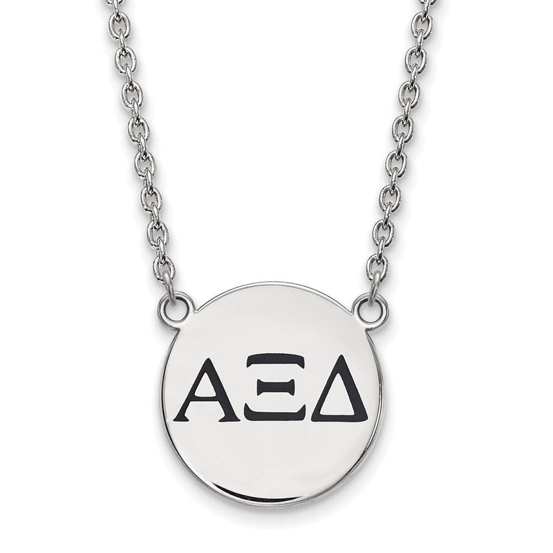 Sterlingsilber Rhodiniert Logoart Alpha Xi Delta Sorority Greek Buchstaben Groß Schwarz Emaille Anhänger 18 Zoll Halskette
