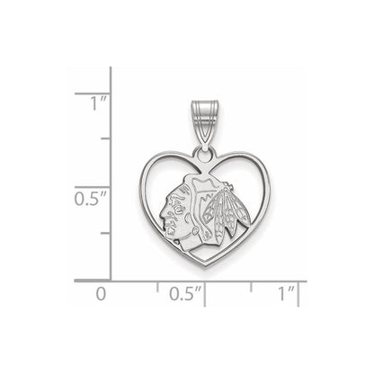 Sterlingsilber Rhodiniert Nhl Logoart Chicago Blackhawks Herz Anhänger