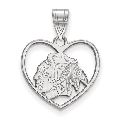 Sterlingsilber Rhodiniert Nhl Logoart Chicago Blackhawks Herz Anhänger