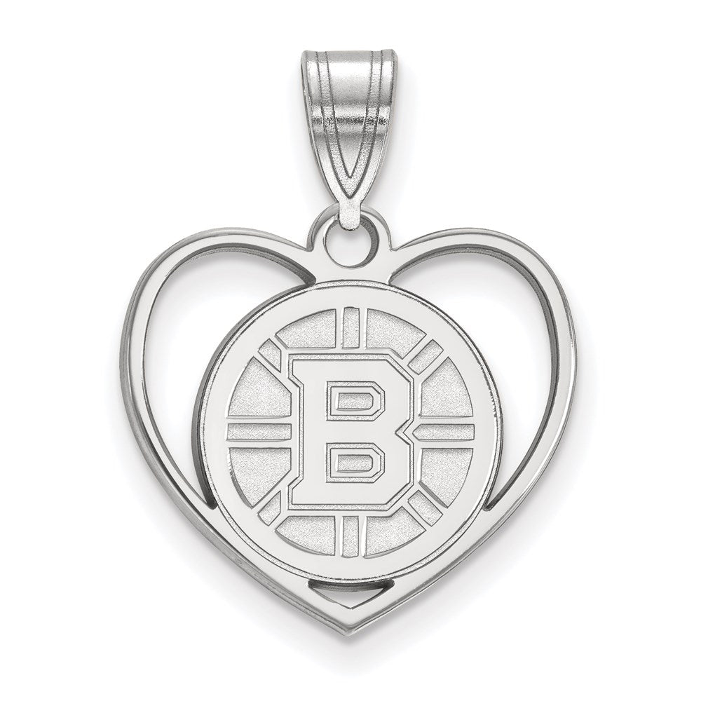 Sterlingsilber Rhodiniert Nhl Logoart Boston Bruins Herz Anhänger