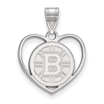 Sterlingsilber Rhodiniert Nhl Logoart Boston Bruins Herz Anhänger