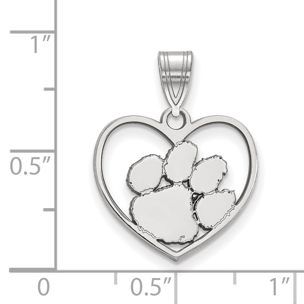 Sterlingsilber Rhodiniert Logoart Clemson University Tiger Paw Herz Anhänger