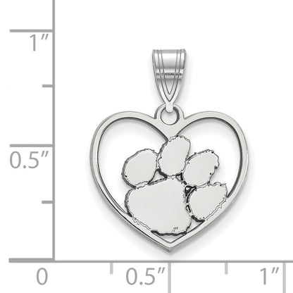 Sterlingsilber Rhodiniert Logoart Clemson University Tiger Paw Herz Anhänger