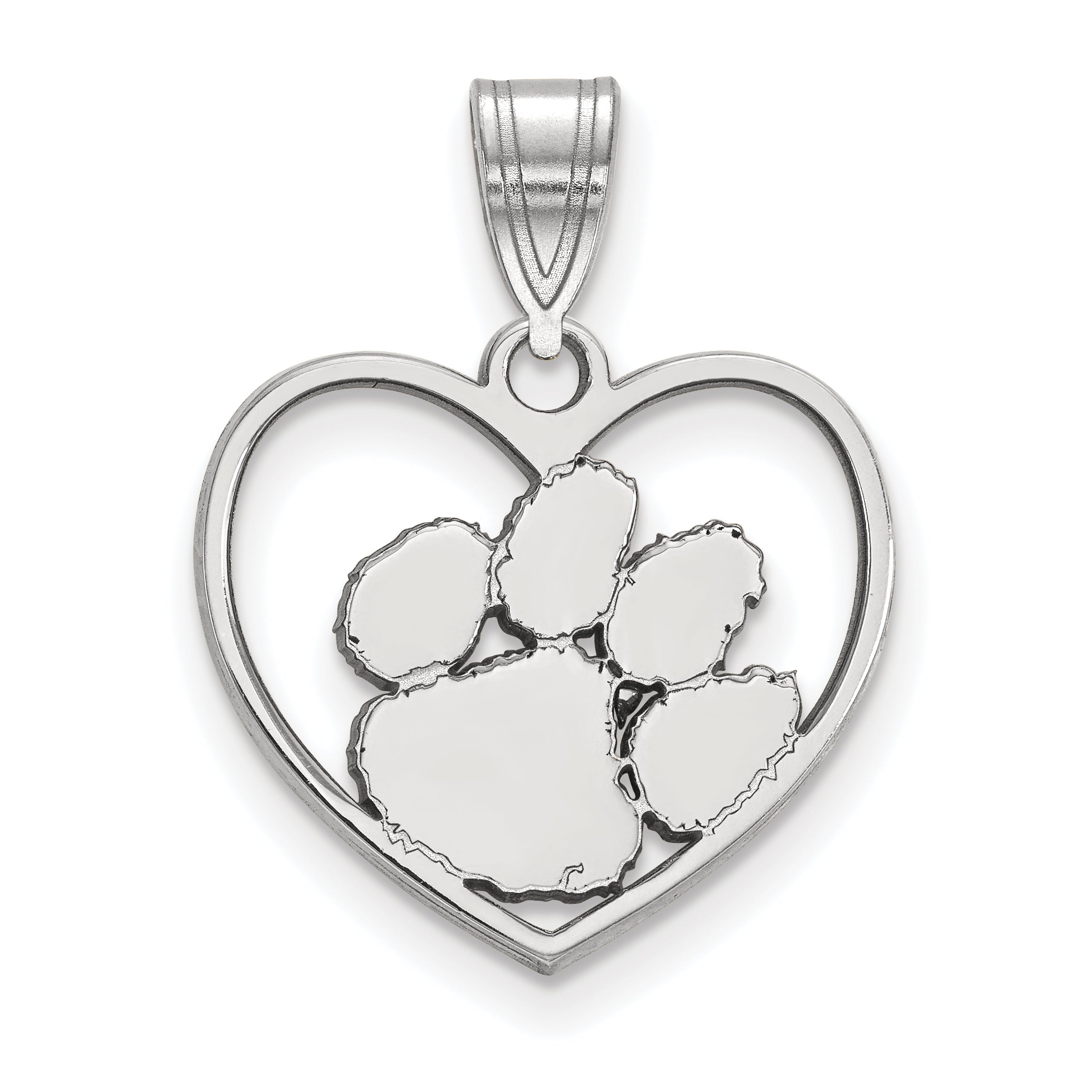 Sterlingsilber Rhodiniert Logoart Clemson University Tiger Paw Herz Anhänger