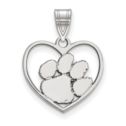 Sterlingsilber Rhodiniert Logoart Clemson University Tiger Paw Herz Anhänger