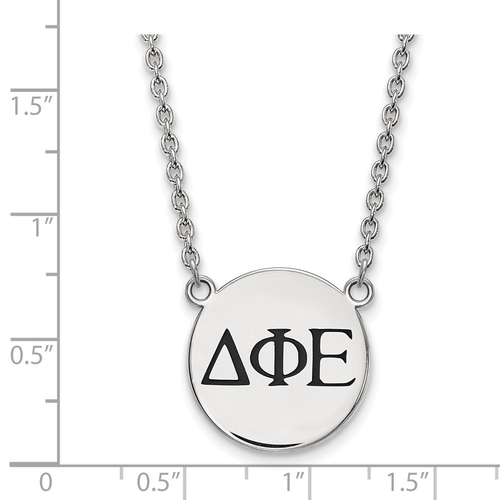 Sterlingsilber Rhodiniert Logoart Delta Phi Epsilon Sorority Greek Buchstaben Groß Schwarz Emaille Anhänger 18 Zoll Halskette