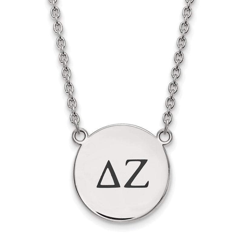 Sterlingsilber Rhodiniert Logoart Delta Zeta Sorority Greek Buchstaben Groß Schwarz Emaille Anhänger 18 Zoll Halskette