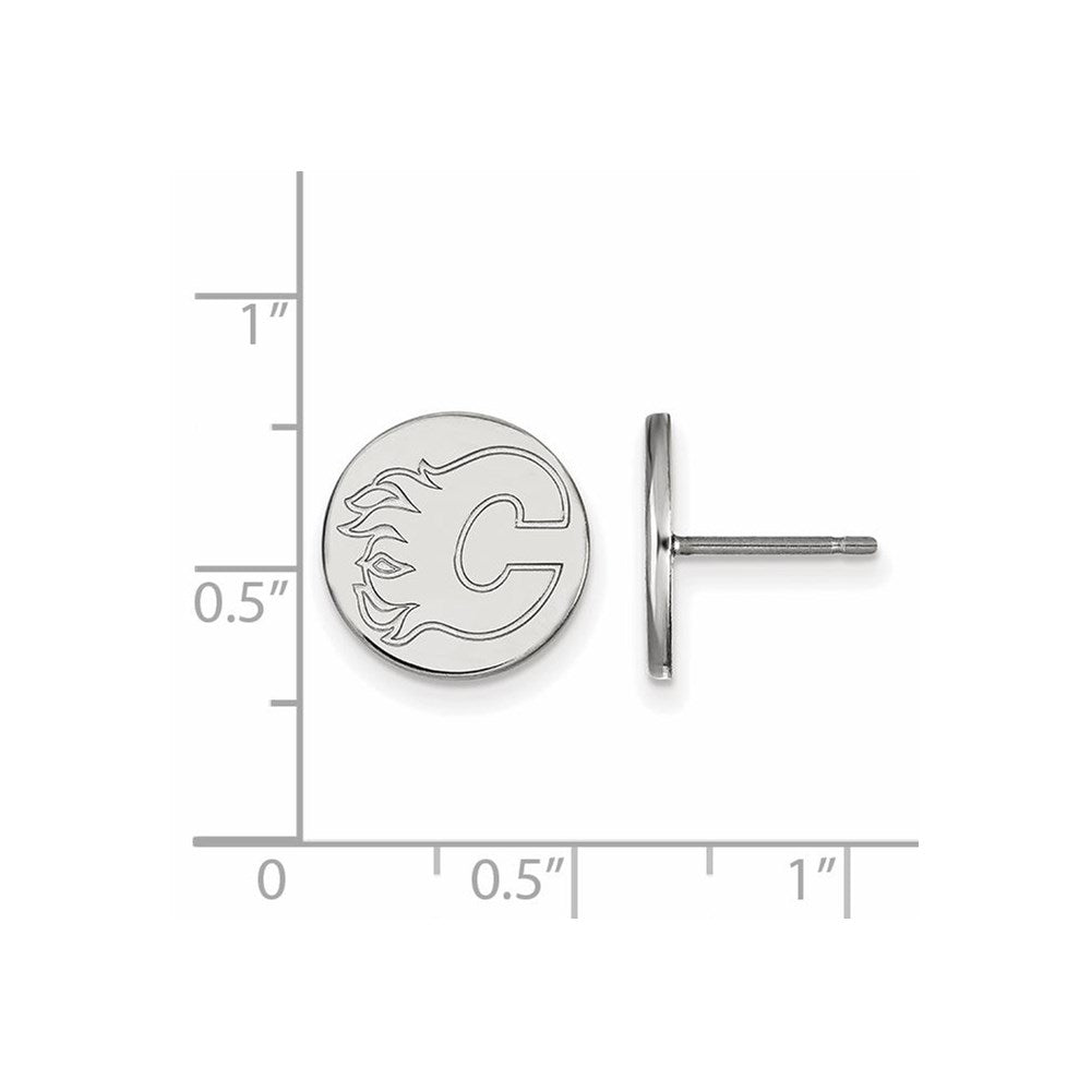 Sterlingsilber Rhodiniert Nhl Logoart Calgary Flames Klein Plättchen Ohrstecker