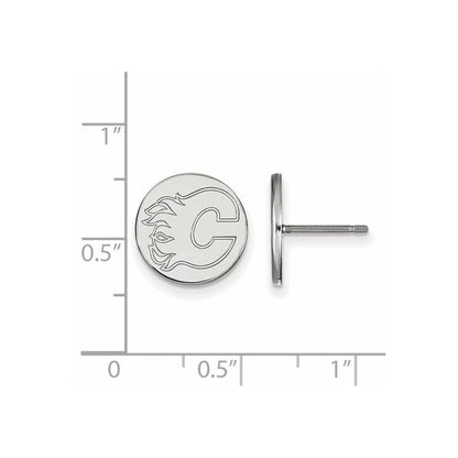 Sterlingsilber Rhodiniert Nhl Logoart Calgary Flames Klein Plättchen Ohrstecker