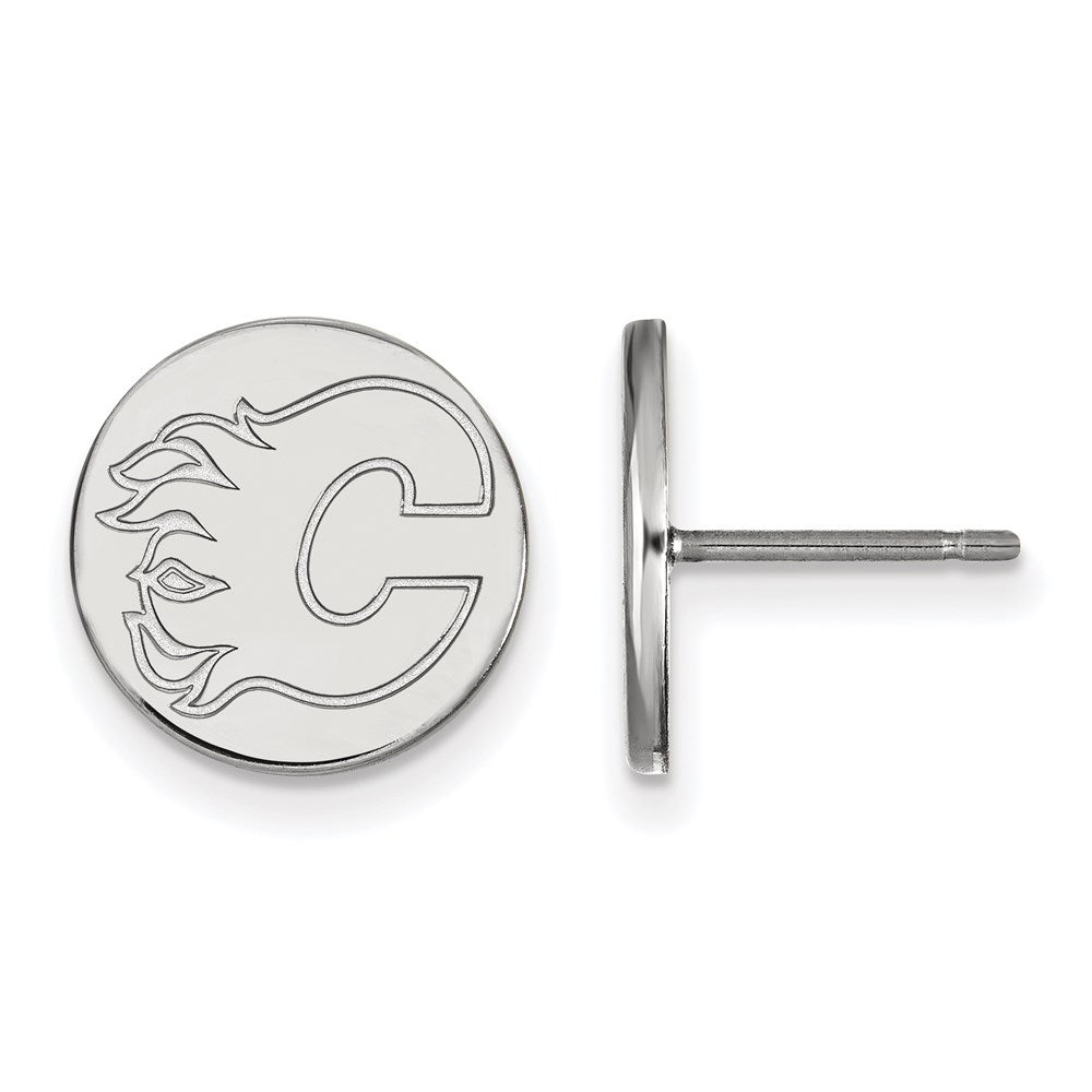 Sterlingsilber Rhodiniert Nhl Logoart Calgary Flames Klein Plättchen Ohrstecker