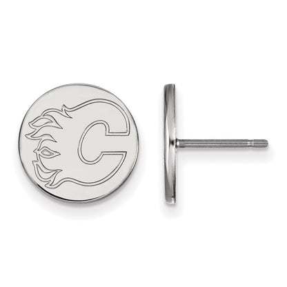 Sterlingsilber Rhodiniert Nhl Logoart Calgary Flames Klein Plättchen Ohrstecker
