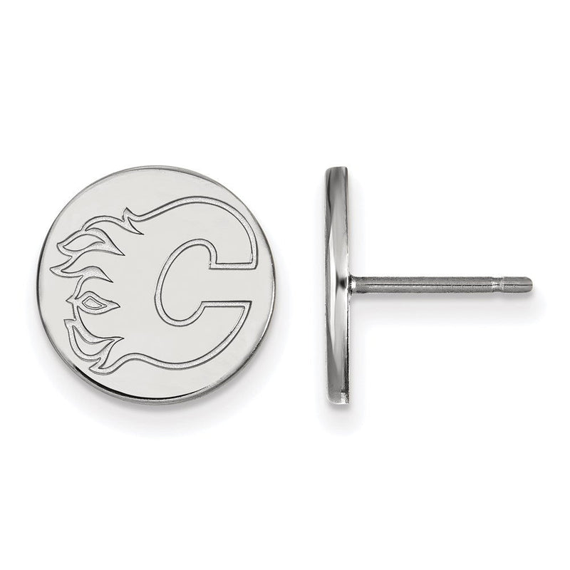 Sterlingsilber Rhodiniert Nhl Logoart Calgary Flames Klein Plättchen Ohrstecker