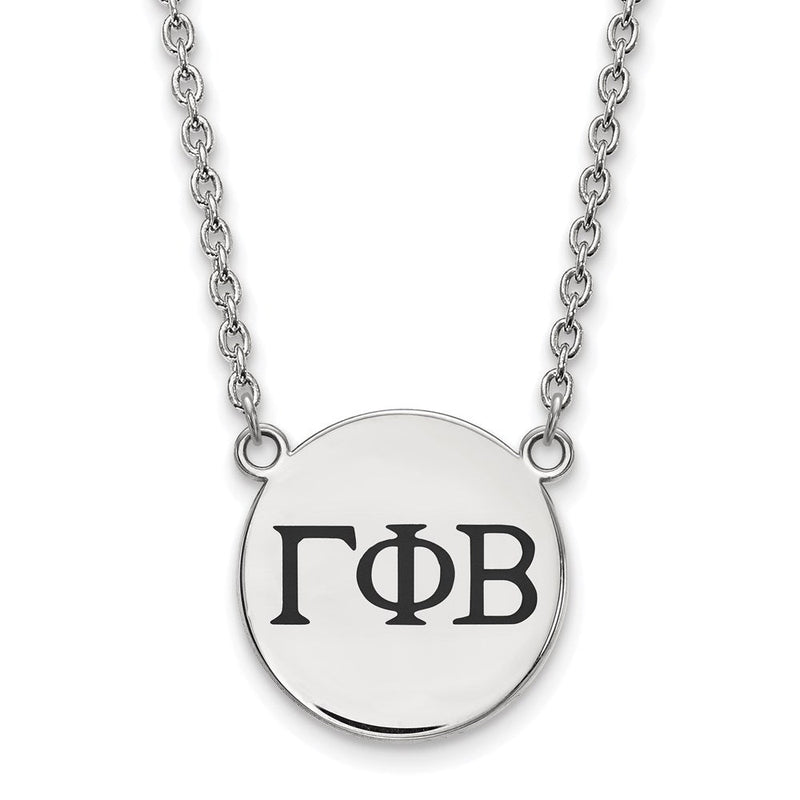 Sterlingsilber Rhodiniert Logoart Gamma Phi Beta Sorority Greek Buchstaben Groß Schwarz Emaille Anhänger 18 Zoll Halskette