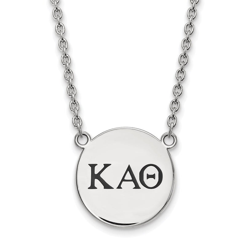 Sterlingsilber Rhodiniert Logoart Kappa Alpha Theta Sorority Greek Buchstaben Groß Schwarz Emaille Anhänger 18 Zoll Halskette