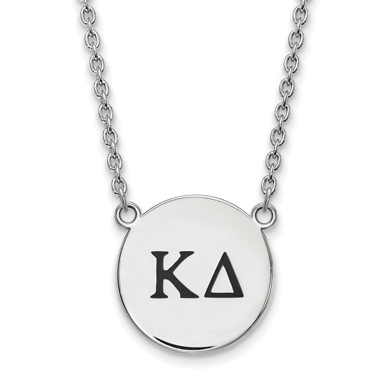 Sterlingsilber Rhodiniert Logoart Kappa Delta Sorority Greek Buchstaben Groß Schwarz Emaille Anhänger 18 Zoll Halskette