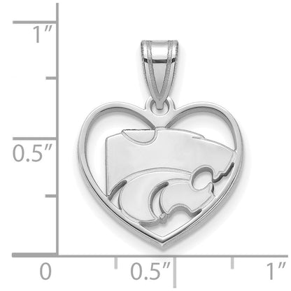 Sterlingsilber Rhodiniert Logoart Kansas State University Wildkatze Herz Anhänger