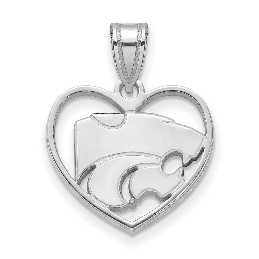 Sterlingsilber Rhodiniert Logoart Kansas State University Wildkatze Herz Anhänger
