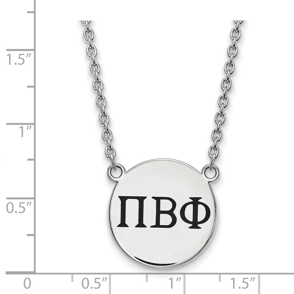 Sterlingsilber Rhodiniert Logoart Pi Beta Phi Sorority Greek Buchstaben Groß Schwarz Emaille Anhänger 18 Zoll Halskette