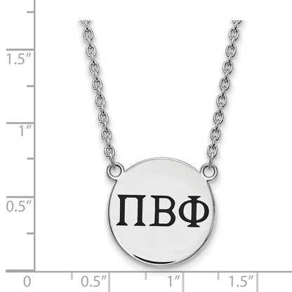 Sterlingsilber Rhodiniert Logoart Pi Beta Phi Sorority Greek Buchstaben Groß Schwarz Emaille Anhänger 18 Zoll Halskette