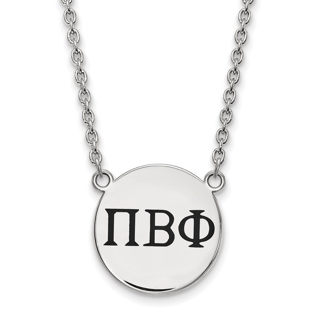 Sterlingsilber Rhodiniert Logoart Pi Beta Phi Sorority Greek Buchstaben Groß Schwarz Emaille Anhänger 18 Zoll Halskette