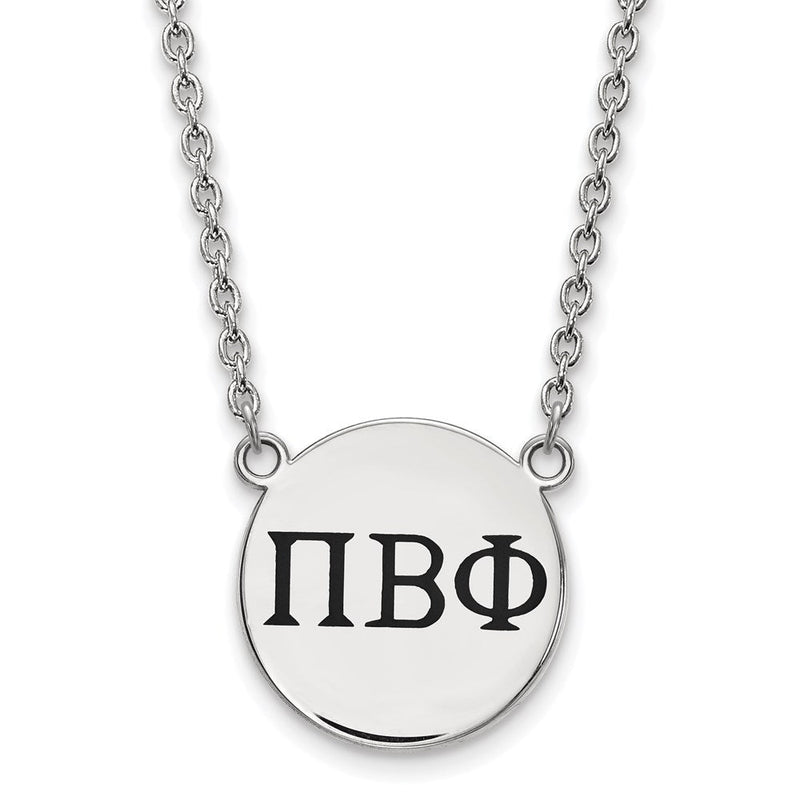 Sterlingsilber Rhodiniert Logoart Pi Beta Phi Sorority Greek Buchstaben Groß Schwarz Emaille Anhänger 18 Zoll Halskette