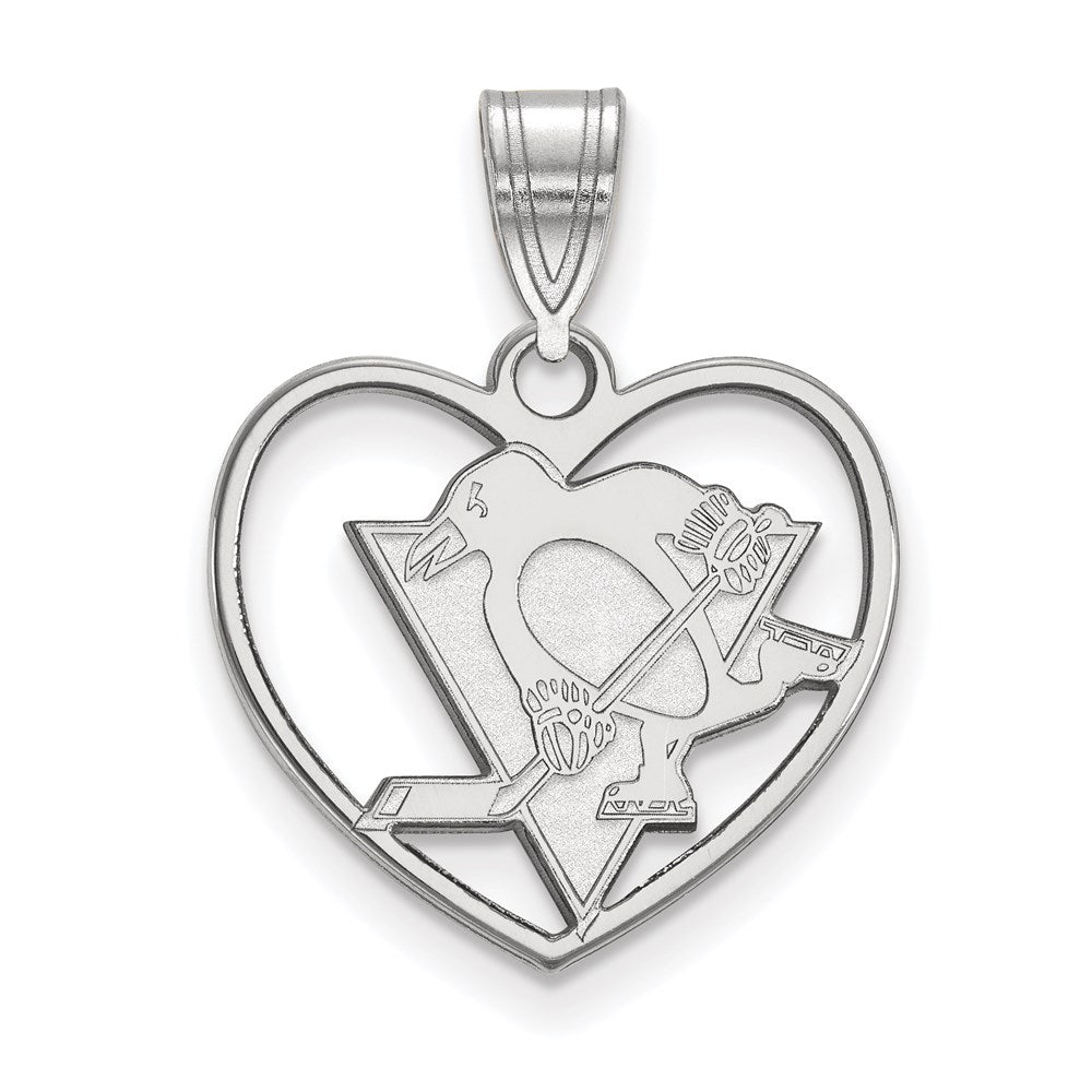 Sterlingsilber Rhodiniert Nhl Logoart Pittsburgh Penguins Herz Anhänger
