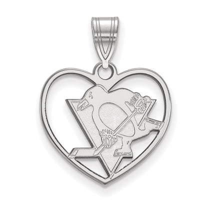 Sterlingsilber Rhodiniert Nhl Logoart Pittsburgh Penguins Herz Anhänger
