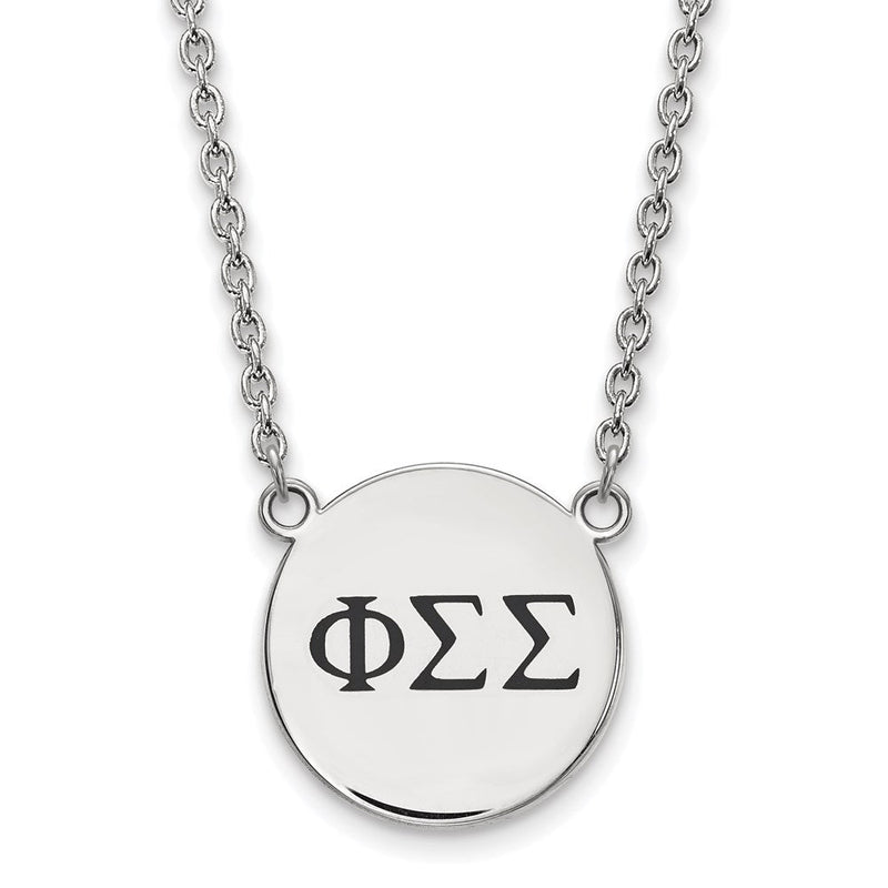 Sterlingsilber Rhodiniert Logoart Phi Sigma Sorority Greek Buchstaben Groß Schwarz Emaille Anhänger 18 Zoll Halskette