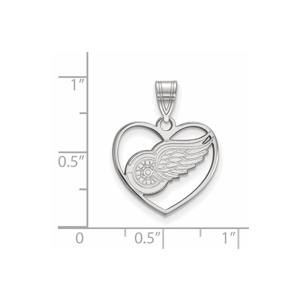 Sterlingsilber Rhodiniert Nhl Logoart Detroit Rot Flügel Herz Anhänger