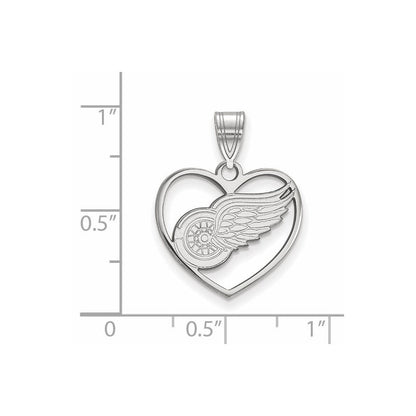 Sterlingsilber Rhodiniert Nhl Logoart Detroit Rot Flügel Herz Anhänger