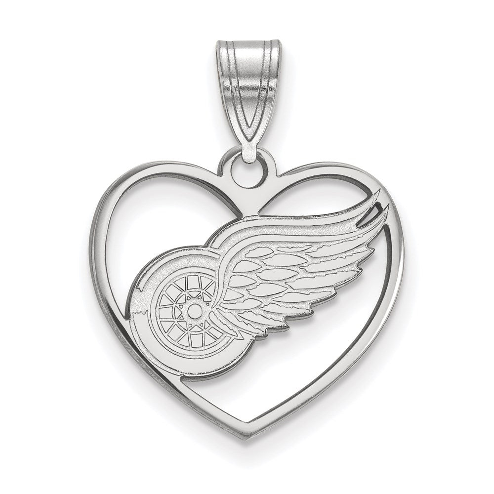 Sterlingsilber Rhodiniert Nhl Logoart Detroit Rot Flügel Herz Anhänger