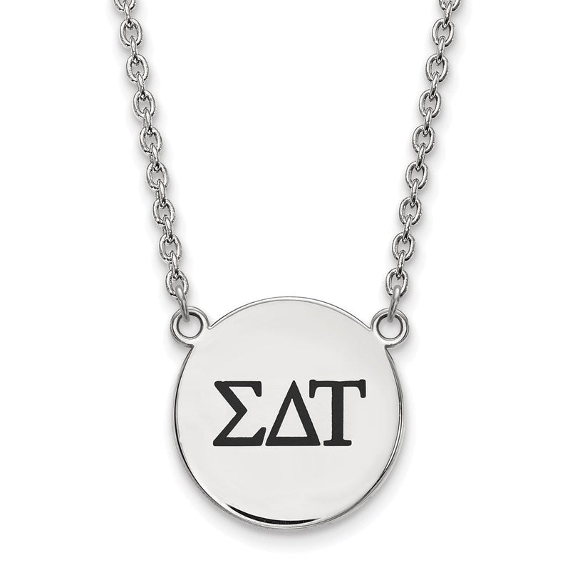 Sterlingsilber Rhodiniert Logoart Sigma Delta Tau Sorority Greek Buchstaben Groß Schwarz Emaille Anhänger 18 Zoll Halskette