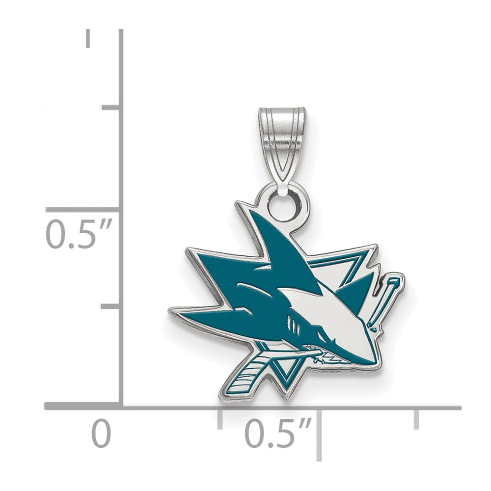 Sterlingsilber Rhodiniert Nhl Logoart San Jose Sharks Klein Emaille Anhänger