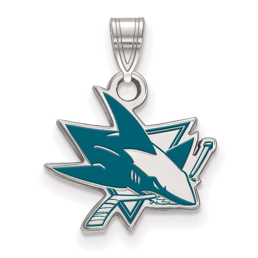 Sterlingsilber Rhodiniert Nhl Logoart San Jose Sharks Klein Emaille Anhänger