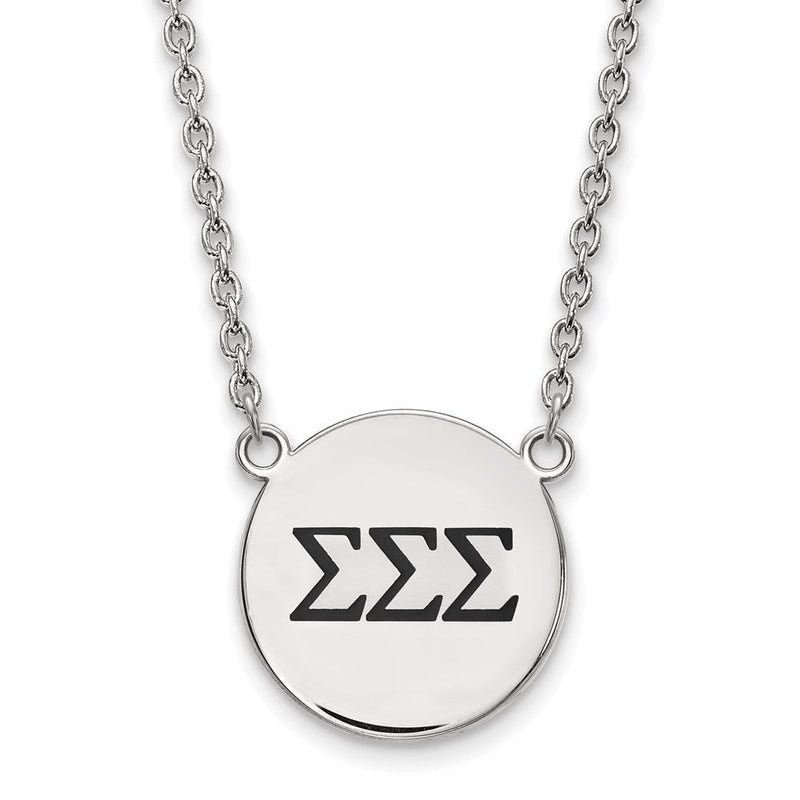 Sterlingsilber Rhodiniert Logoart Sigma Sorority Greek Buchstaben Groß Schwarz Emaille Anhänger 18 Zoll Halskette