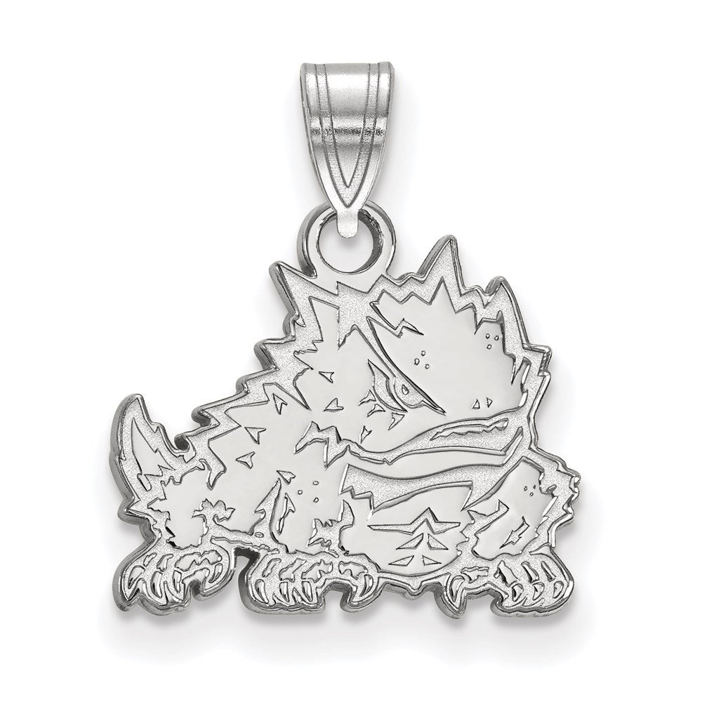 Sterlingsilber Rhodiniert Logoart Texas Christlich University Gehörnt Frosch Klein Anhänger