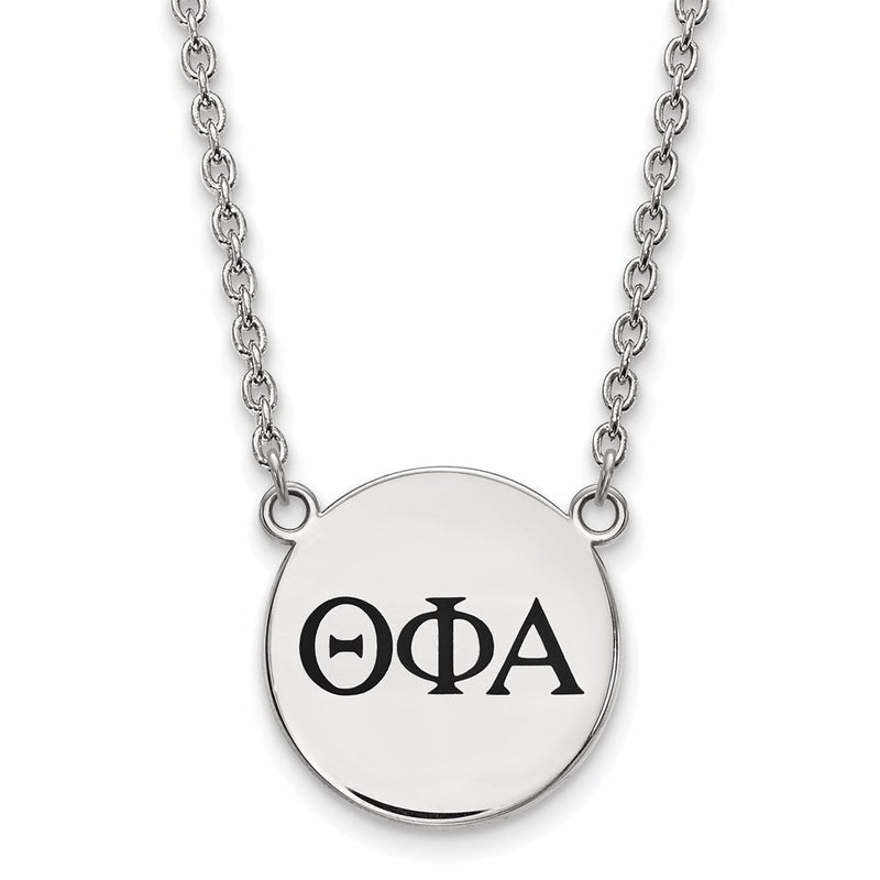 Sterlingsilber Rhodiniert Logoart Theta Phi Alpha Sorority Greek Buchstaben Groß Schwarz Emaille Anhänger 18 Zoll Halskette