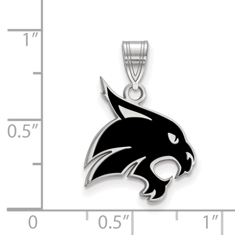 Sterlingsilber Rhodiniert Logoart Texas State University Bobcat Groß Emailliert Anhänger