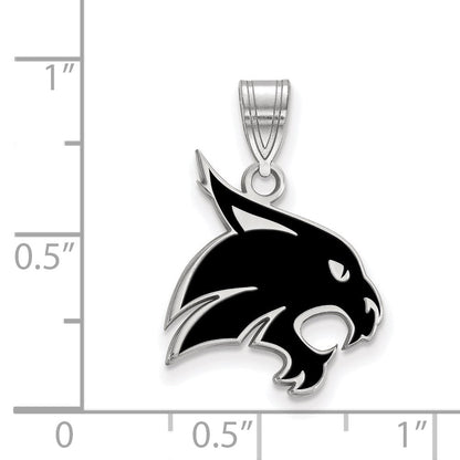 Sterlingsilber Rhodiniert Logoart Texas State University Bobcat Groß Emailliert Anhänger