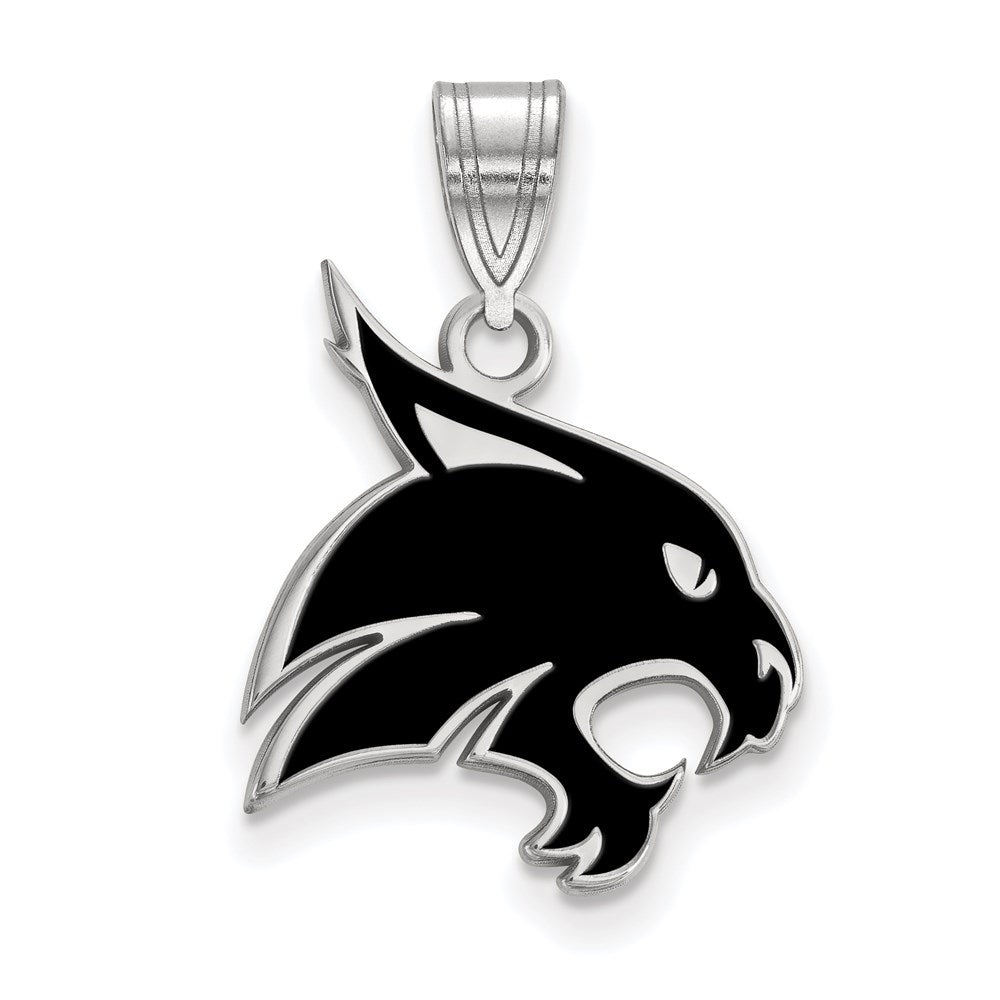 Sterlingsilber Rhodiniert Logoart Texas State University Bobcat Groß Emailliert Anhänger