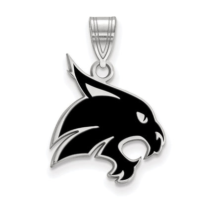 Sterlingsilber Rhodiniert Logoart Texas State University Bobcat Groß Emailliert Anhänger