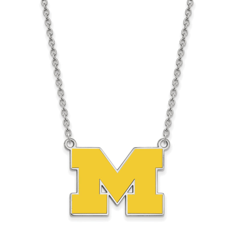 Sterlingsilber Rhodiniert Logoart University Of Michigan Buchstabe M Groß Gelb Emailliert Anhänger 18 Zoll Halskette